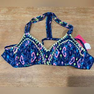 NWT Xhiliration swim top - size D/DD - bold beautiful bright colors!